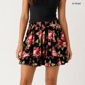 Xhilaration - Black and Pink Floral Mini Skirt